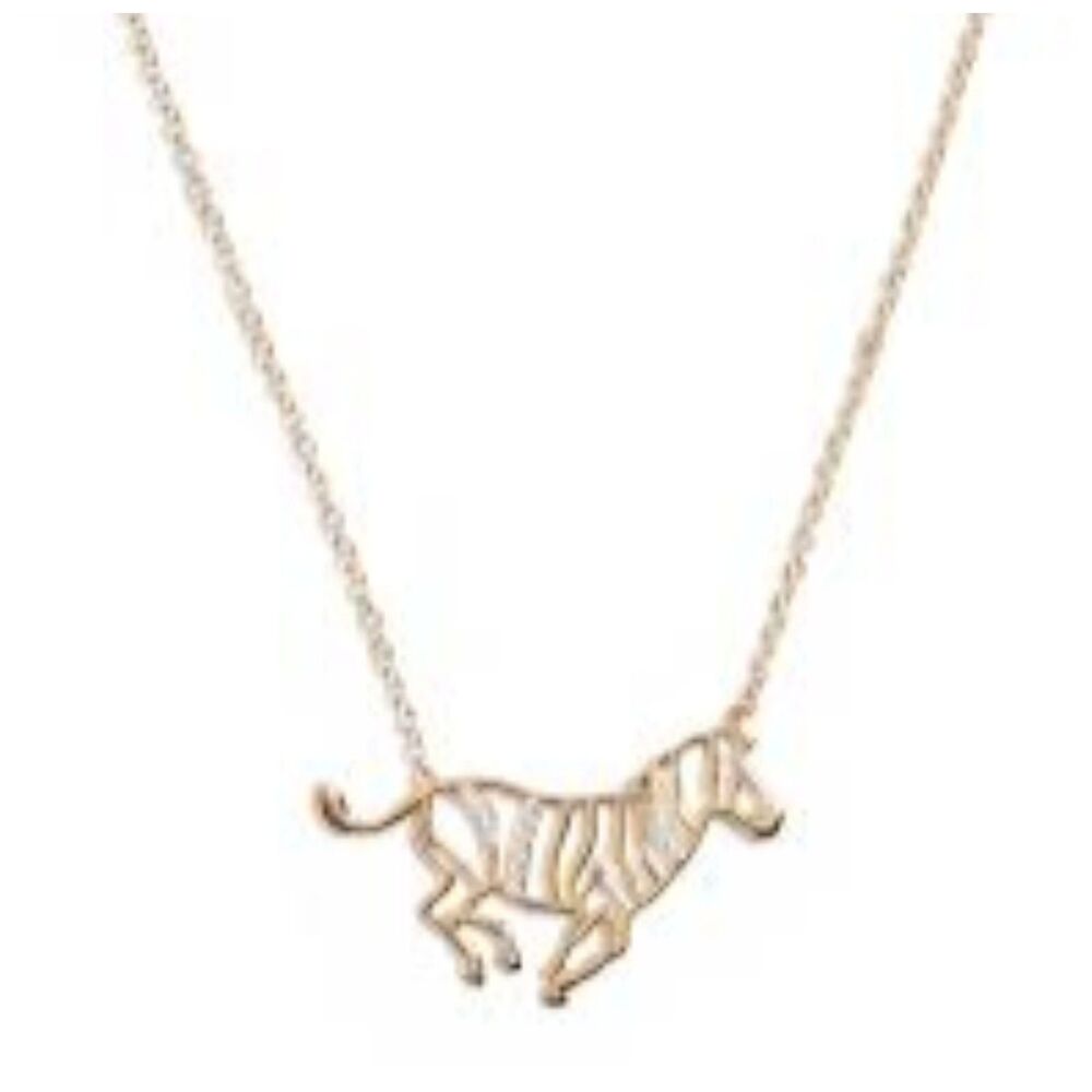 Banana Republic Women's Matte Cut Out Zebra Line Necklace NWT 58 Gold